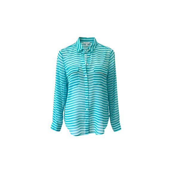 Old Navy Teal Striped Sheer Button-Down Size M Shirt Long Sleeve - Picture 11 of 12